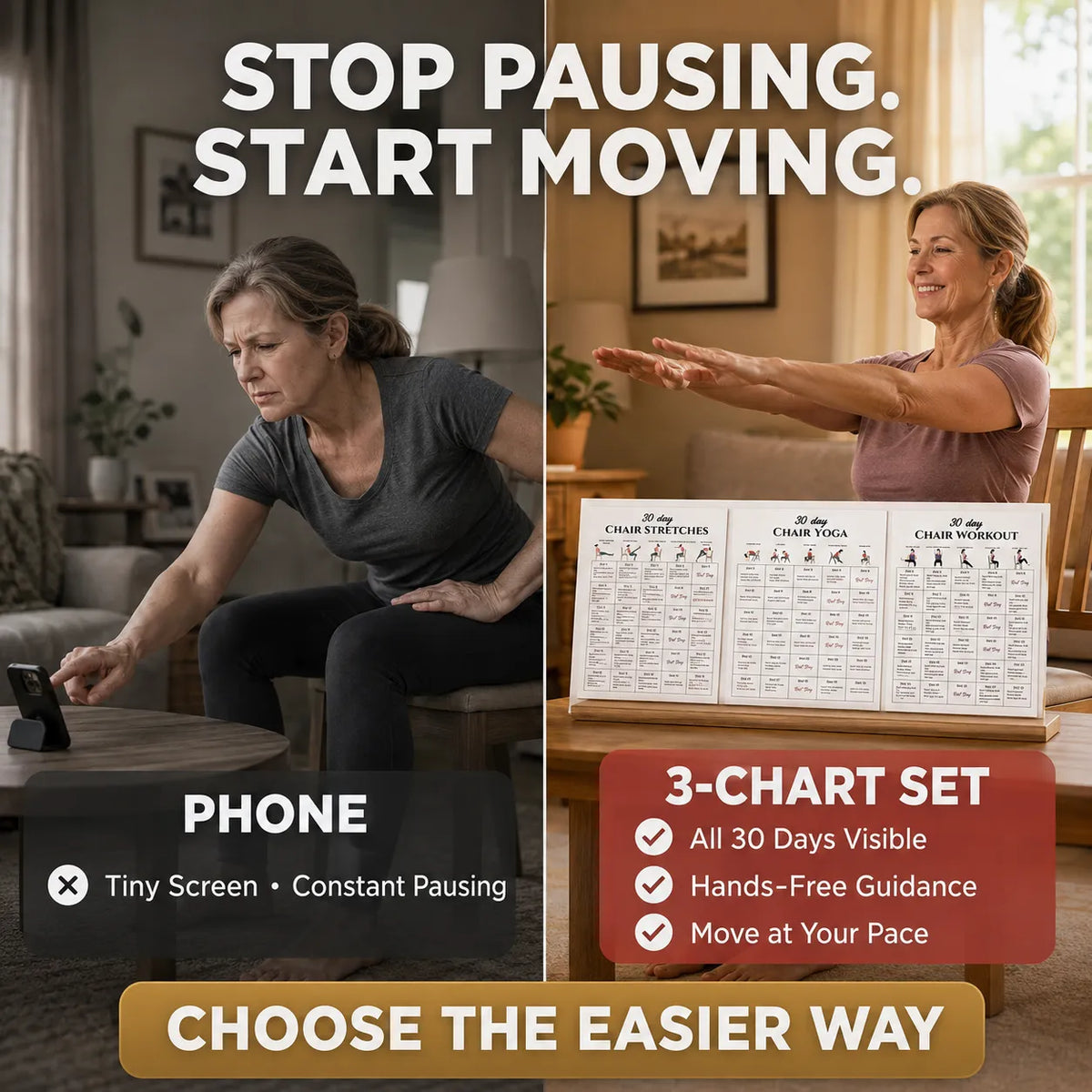 3-in-1 30-Day Chair Exercise Poster Set(10 x 8 inches)