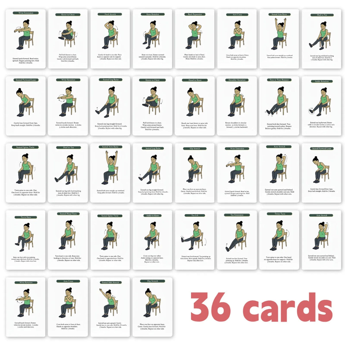 36 Portable Chair Yoga Stretch Cards