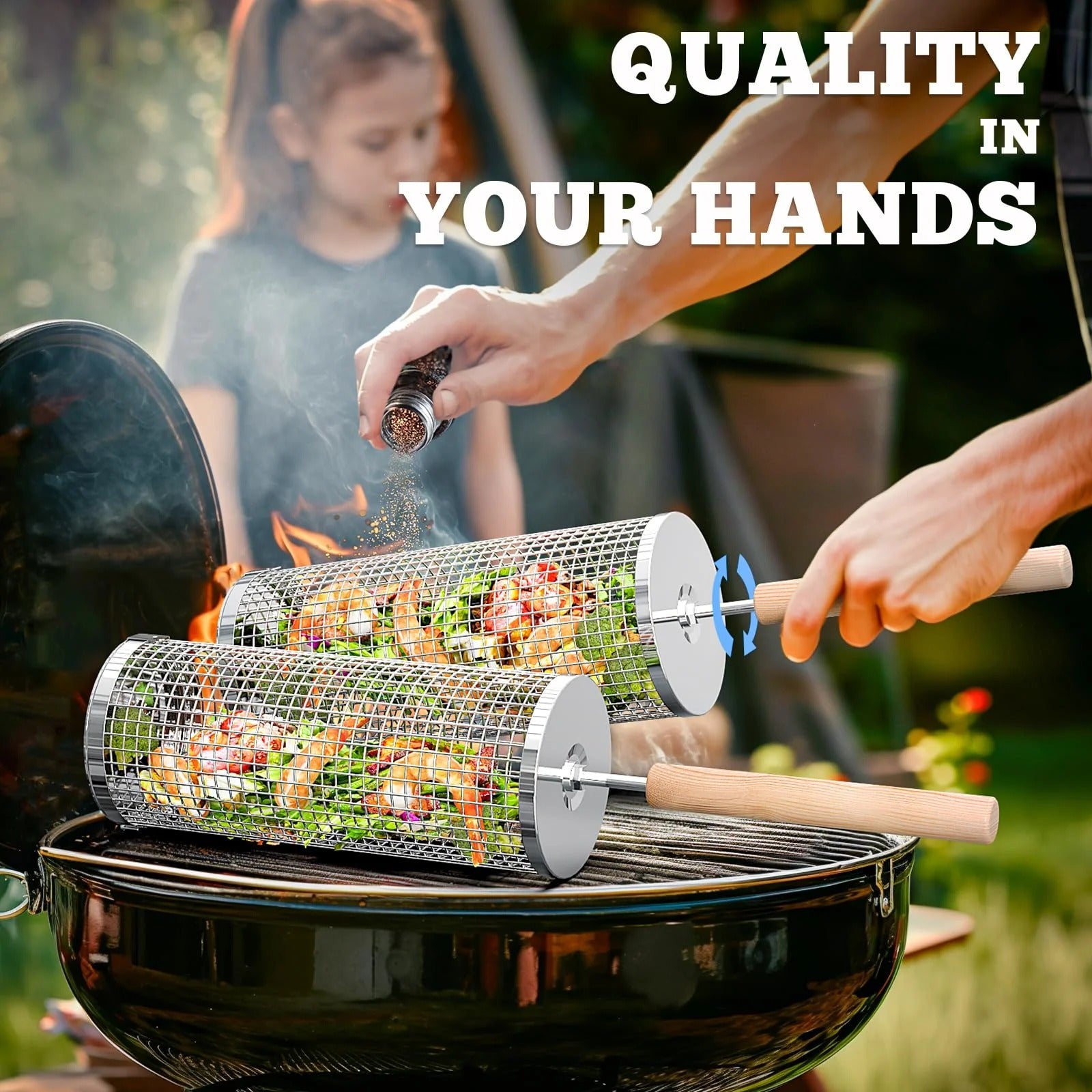 Heavy Duty Rolling Grill Basket Set | No More Food Falling Through