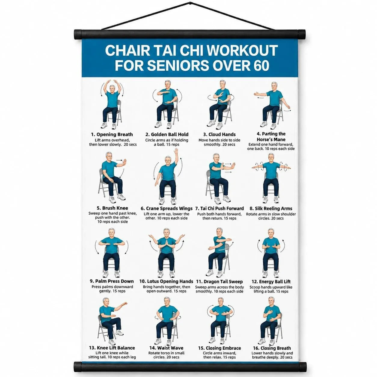 🔥Tai Chi Chair Workout Chart for Seniors (16 x 24 inches)