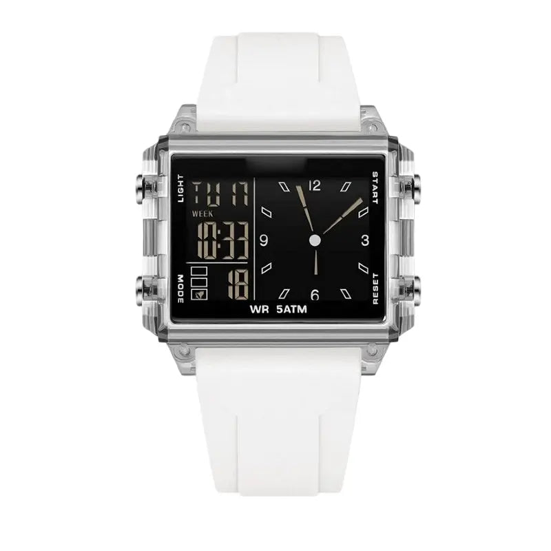 Water-Resistant Transparent Digital Watch – 50M, luminous display & hybrid design