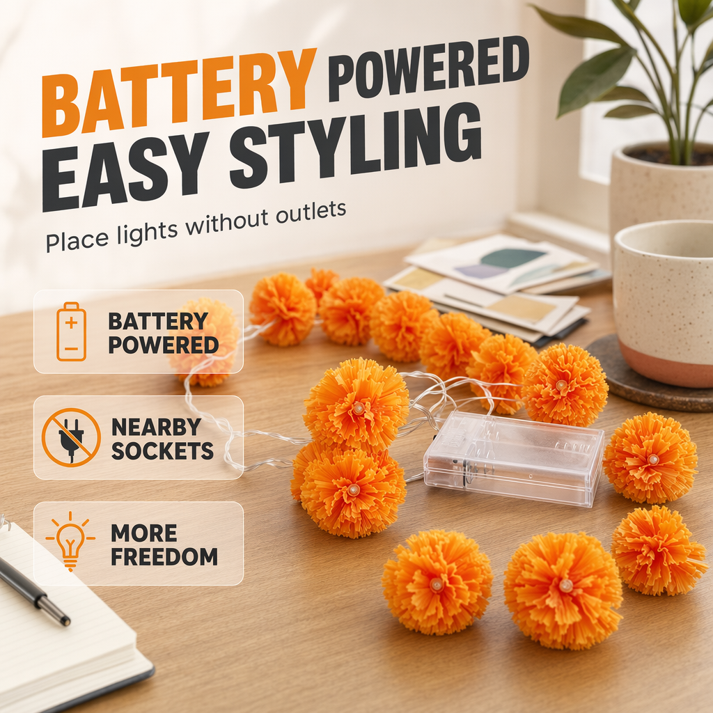 LED string lights with artificial marigold flowers