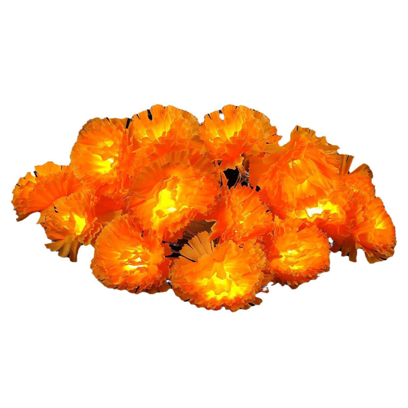 LED string lights with artificial marigold flowers