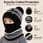 Kids Knitted Hat and Neck Warmer Set, Fleece Lined Winter Hat and Scarf Set for Ages 4-10