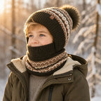 Kids Knitted Hat and Neck Warmer Set, Fleece Lined Winter Hat and Scarf Set for Ages 4-10