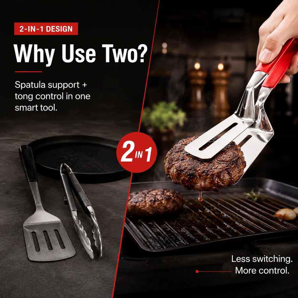 3-in-1 food clip replaces separate spatula and tongs